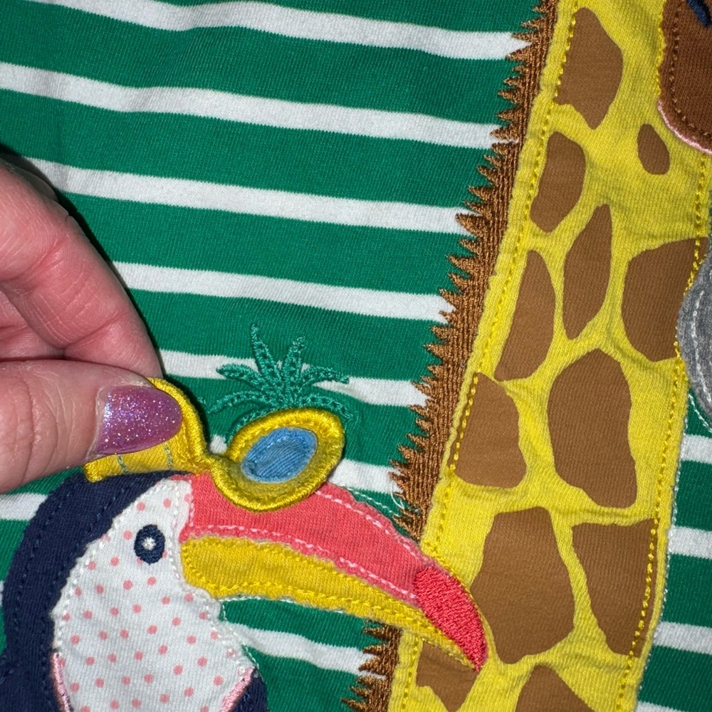 Mini Boden Green and White Striped T-Shirt - Picture 3 of 5